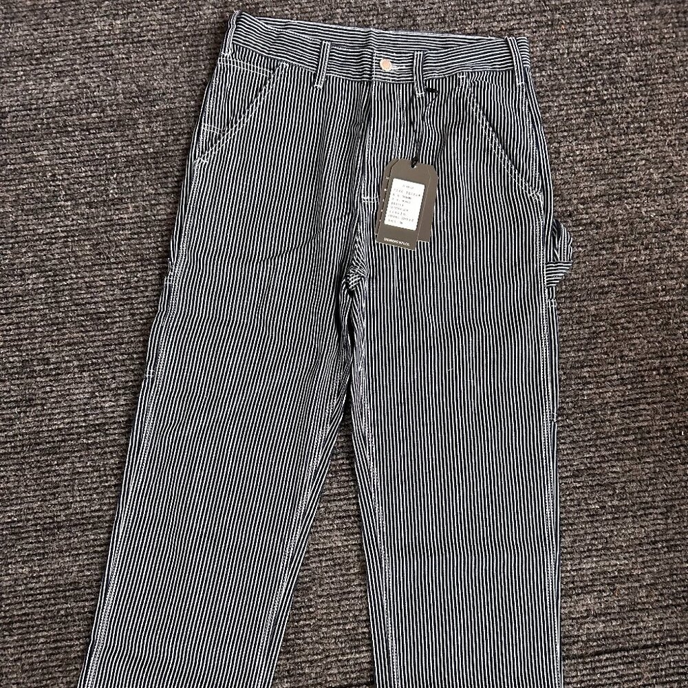 Men's Black and White Stripe Workwear Pants